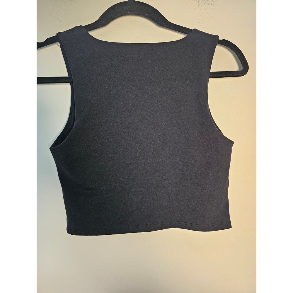 [Athleisure] Mono B Ruched Front Crop Top Womens Size M Black Workout Tank - Picture 2 of 6